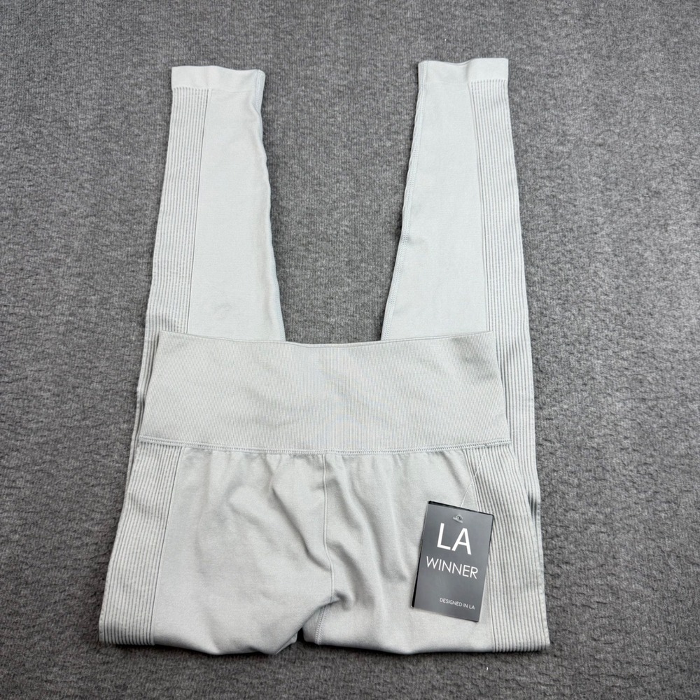 LA Winner Leggings Women's L/XL Light Grey Seamless Ribbed High Waist SG-7091SET